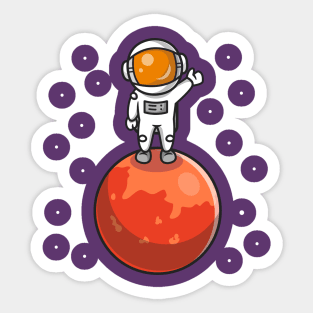 Cute Astronaut Standing On Planet Cartoon Sticker